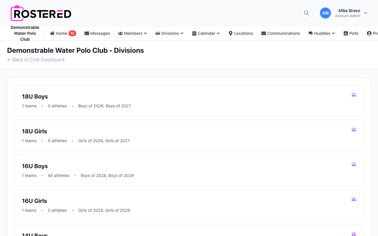 Divisions Page