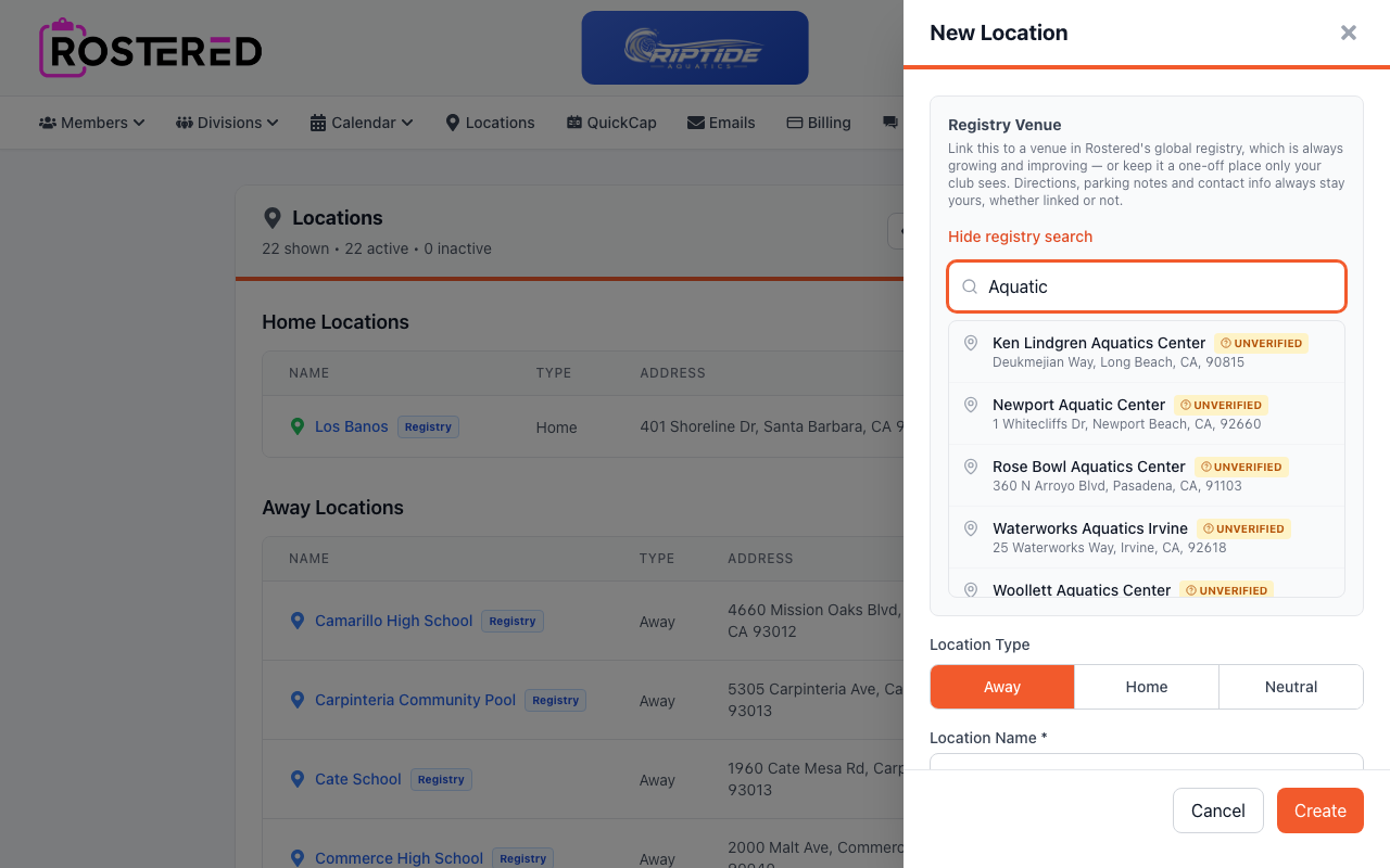 Live registry search results